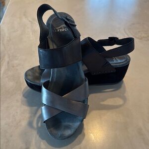 Dansko Black Platform Sandals with Crisscross Straps